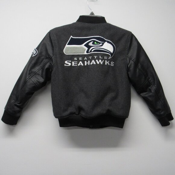 NFL Seattle Seahawks Boys Classic Varsity Wool Letterman Bomber Jacket M 10/12 - Picture 1 of 5